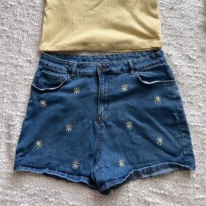 Daisy Embroidered Denim Shorts